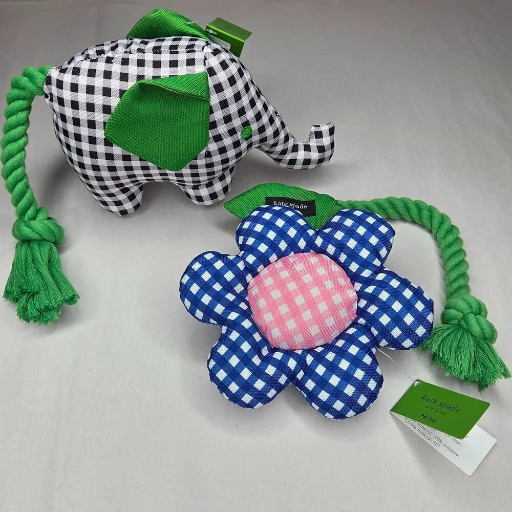NWT Kate Spade Gingham Dog Tug Toys 2 Pack